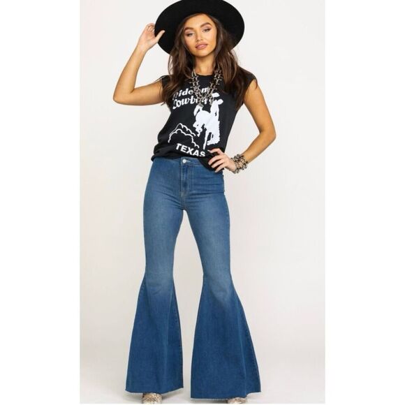 We The Free Denim - We The Free Just Float Button Close Ultra High-Rise Bellbottoms Flare Stretch 27
